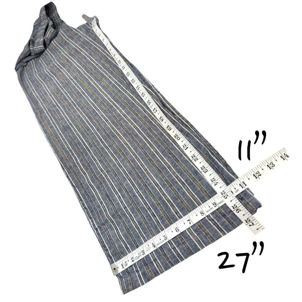 Wide Leg Crop Pants Blue Stripe Linen Blend Pull-On L Metallic Lagenlook - Picture 5 of 8